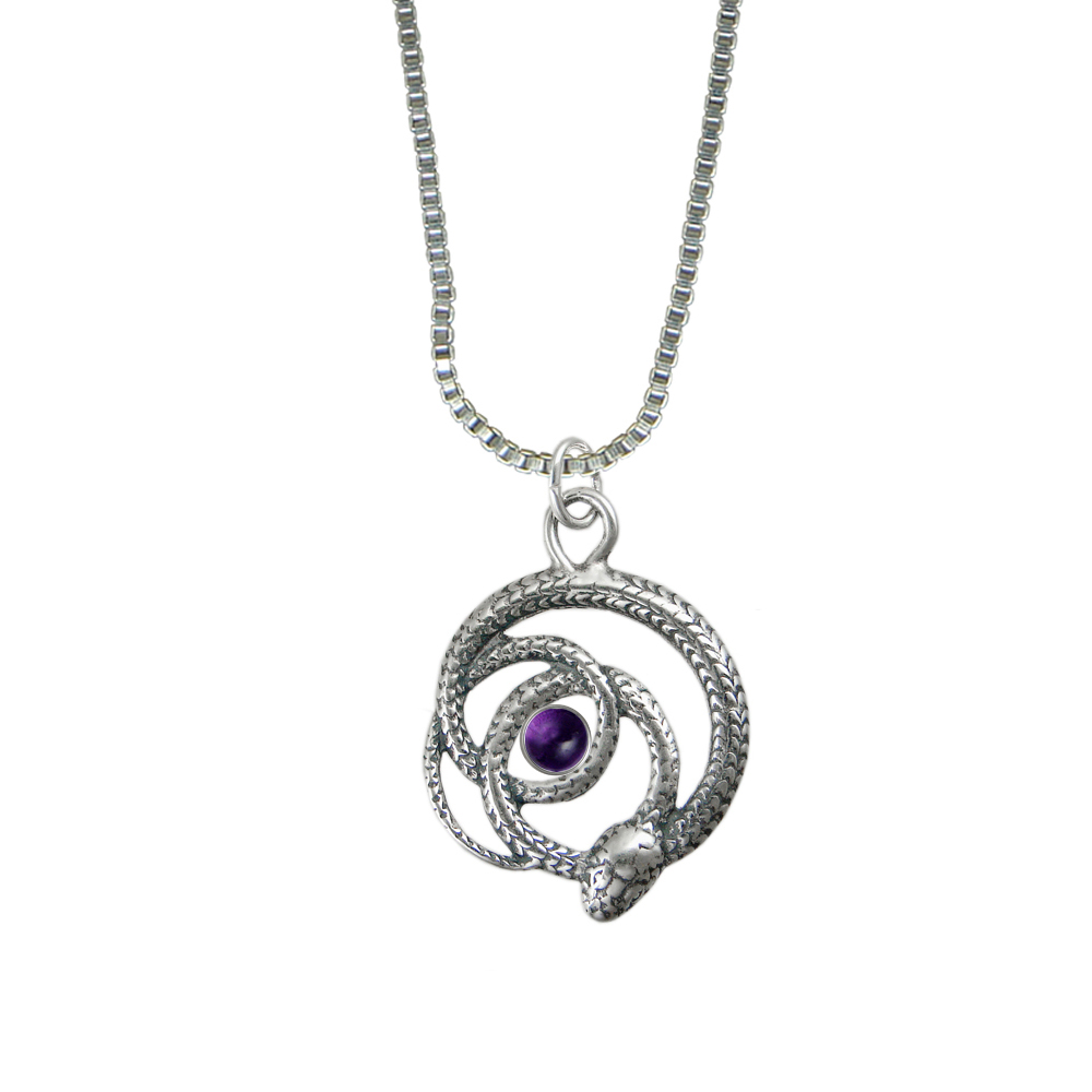 Sterling Silver Coiled Serpent Pendant With Amethyst